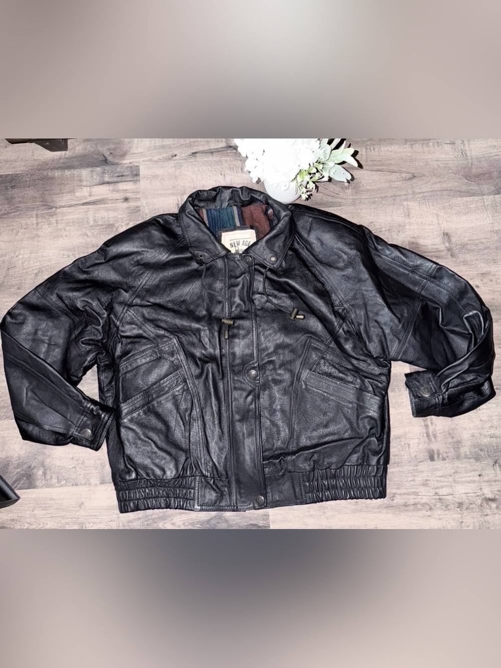 Vintage Black Bomber Leather Jacket